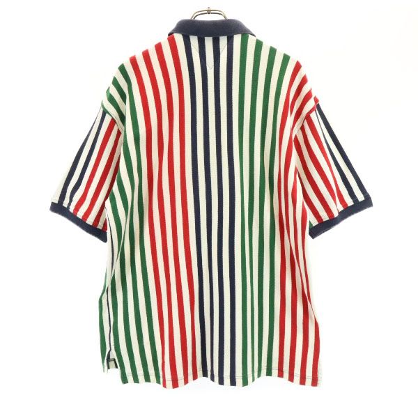 トミーヒルフィガー 90s オールド フラグタグ ストライプ柄 半袖 ポロシャツ XL TOMMY HILFIGER 鹿の子地 メンズ 【中古】 【220618】