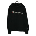 古着 チャンピオン Champion ロゴプリント 長袖 スウェットパーカー _ ブラック プルオーバー トレーナー レディース 【中古】