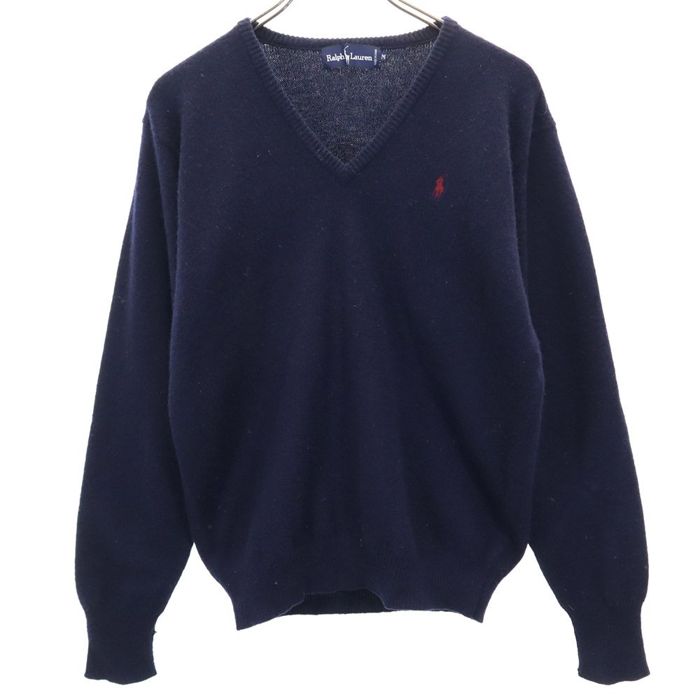 ラルフローレン 長袖 Vネック 毛100％ セーター M ネイビー系 RALPH LAUREN ニット メンズ 【中古】 【240208】