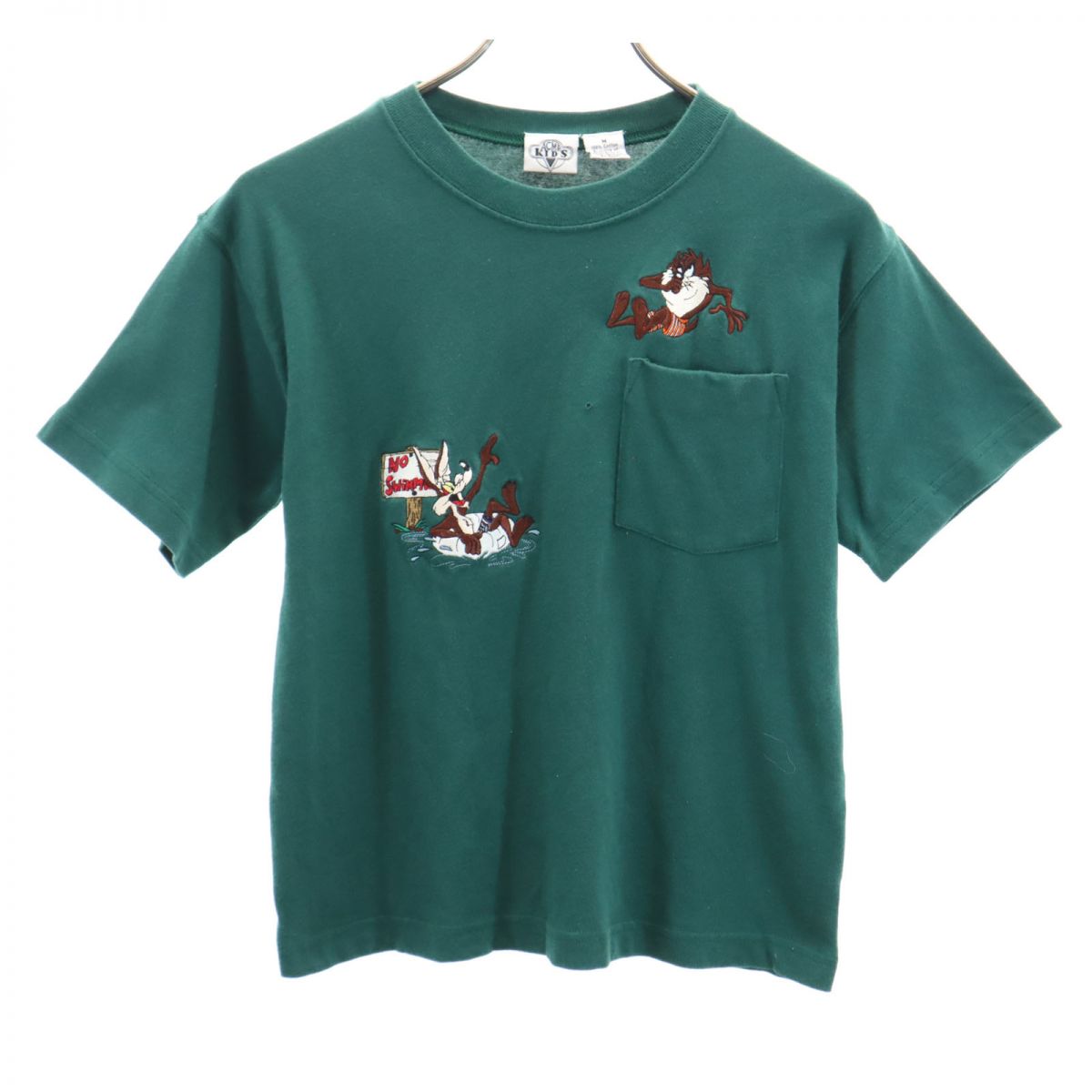 ACME KIDS ワーナーブラザーズ ルーニーチューンズ刺繍 半袖 Tシャツ M グリーン 胸ポケット キッズ 【中古】 【240310】 メール便可 【PD】