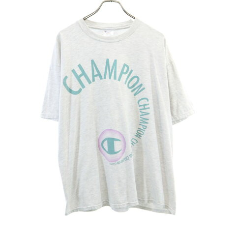 【中古】 チャンピオン 00s プリント 半袖 Tシャツ XL グレー Champion デザイン メンズ 【200704】 メール便可