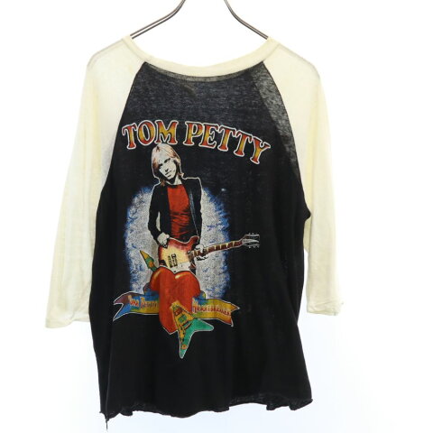 【中古】 トムぺティ 70s パキ綿 7分袖 Tシャツ 黒×白 TOM PETTY ハートブレイカーズ メンズ 【200704】 メール便可