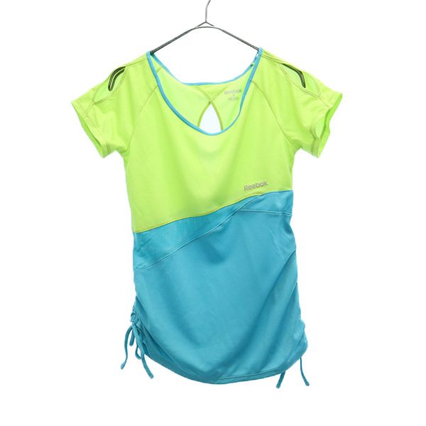 リーボック 切替 トレーニングシャツ S グルーン×ブルー Reebok 半袖 Tシャツ クルーネック スポーツ ウォームアップ レディース 【中古】 【230604】 メール便可