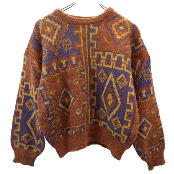 古着 LANVIN ランバン 80s 90s イタリア製 オールド 総柄 長袖 セーター ブラウン系 ニット メンズ 【中古】 【PD】