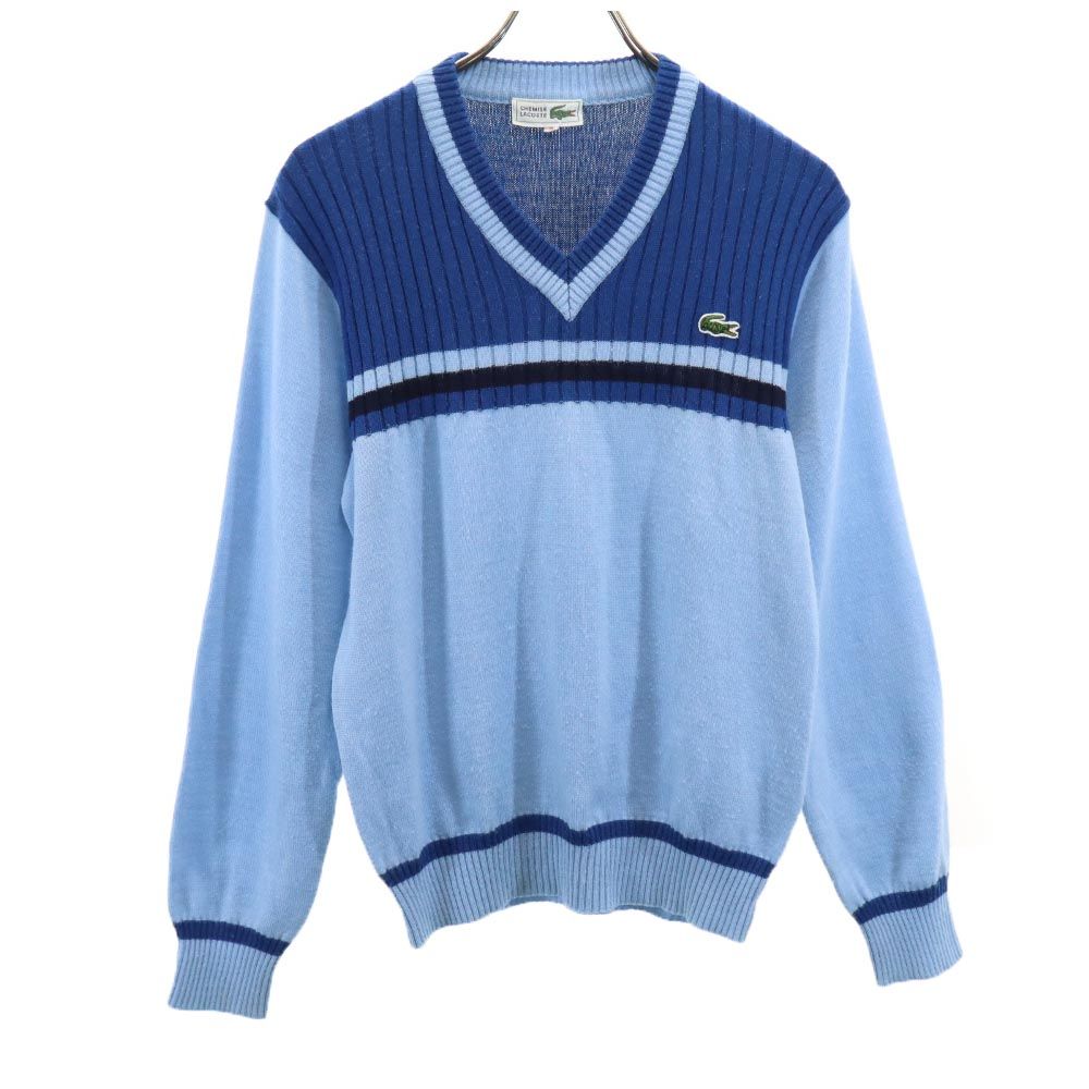 古着 LACOSTE ラコステ ウールブレンド 長袖 Vネック セーター 3 ブルー系 ニット メンズ 【中古】