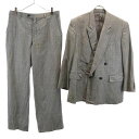 古着 LANVIN ランバン リネンブレンド チェック柄 ダブル スーツ 上下 セットアップ 上ST46-54/下ST46-54-91 グレー メンズ 【中古】...