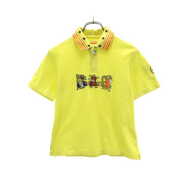 カステルバジャック 日本製 半袖 ポロシャツ 1 イエロー JC de CASTELBAJAC ロゴ刺繍 鹿の子 レディース 【中古】 【230710】