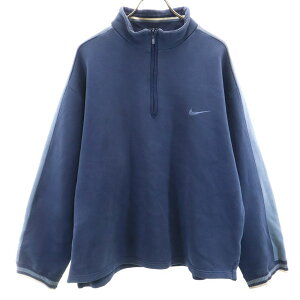 ナイキ 90s 00s オールド 白タグ バックプリント 長袖 ハーフジップ トレーナー XL ネイビー NIKE 裏起毛 メンズ 【中古】 【240301】