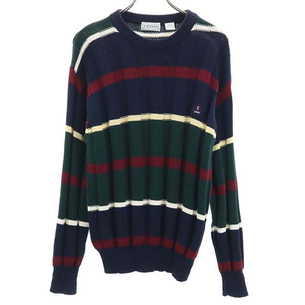 90s アイゾッド コットン ニット セーター M IZOD マルチボーダー 長袖 オールド ヴィンテージ メンズ 【R220911】 【中古】