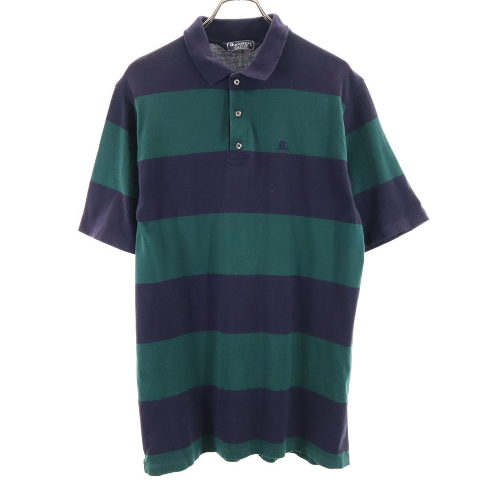 古着 バーバリーズ Burberrys 90s USA製 オールド ボーダー柄 半袖 ポロシャツ L ネイビー×グリーン メンズ 【中古】