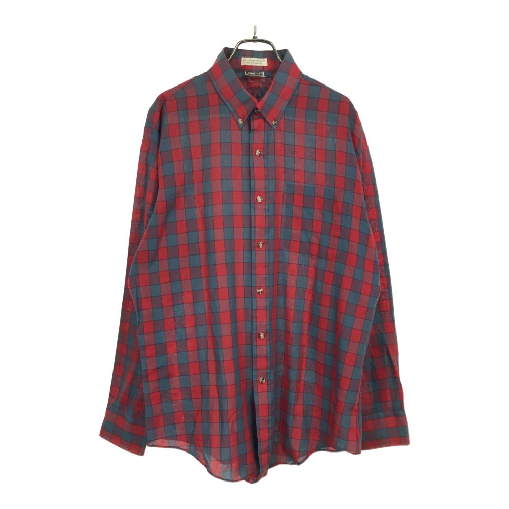 キャンパス チェック 長袖 ボタンダウンシャツ L レッド×ブルー系 campus メンズ 【中古】 【240315】 メール便可 【PD】