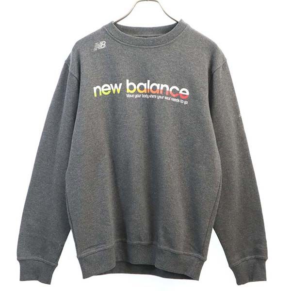 【中古】 ニューバランス トレーナー L new balance 裏起毛 ロゴ プリント スウェット濃グレー メンズ 【200308】