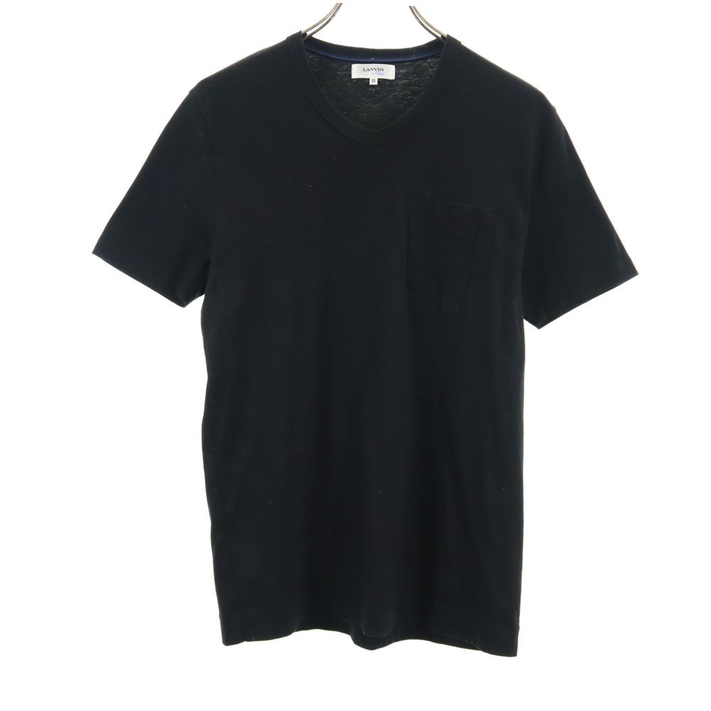 ランバンオンブルー 日本製 半袖 Vネック Tシャツ 50 ブラック系 LANVIN en Bleu ポケT メンズ 【中古】 【240409】 メール便可