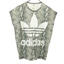 ハイク × アディダス コラボ パイソン柄 トレフォイルロゴ 半袖 Tシャツ S カーキ系 HYKE × adidas フレンチスリーブ レディース 【中古】 【240322】 メール便可