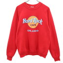 ハードロックナット 90s USA製 オールド プリント 長袖 ORLANDO スウェット トレーナー L レッド Hard Rock CAFE 裏起毛 メンズ 【中古】 【240320】