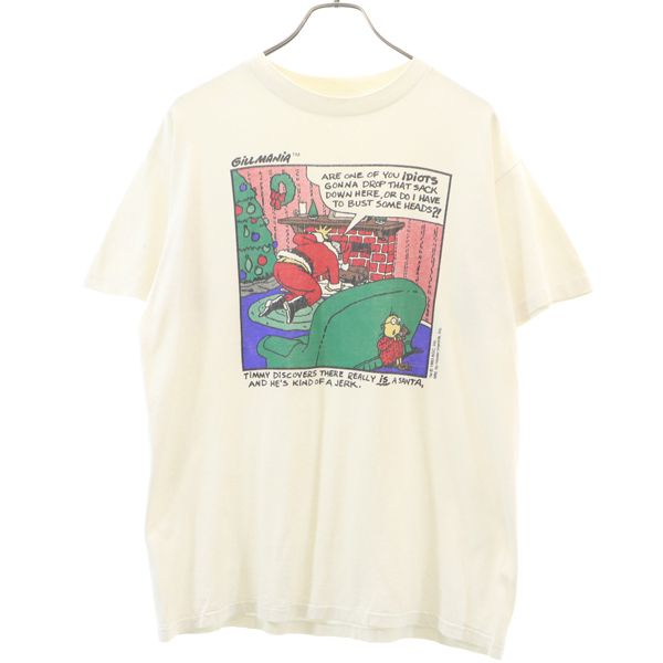 【中古】 DELTA 90s USA製 半袖 Tシャツ L ホワイト サンタ プリント メンズ 【200423】 メール便可