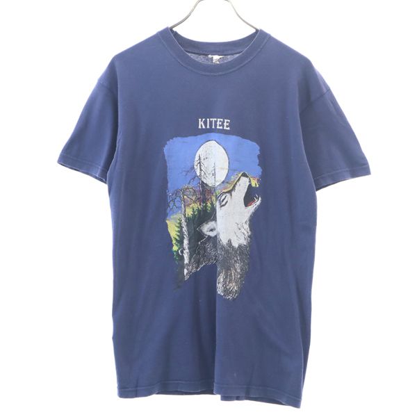 【中古】 80s 遠吠えプリント 半袖 Tシャツ M ネイビー SCREEN STARS メンズ 【200423】 メール便可