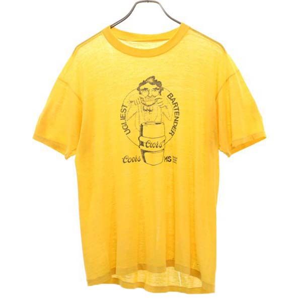 【中古】 70s プリント 半袖 Tシャツ イエロー メンズ 【200424】 メール便可