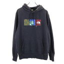 古着 THE NORTH FACE ノースフェイス プリント 長袖 スウェット トレーナー M ブラック アウトドア メンズ 【中古】