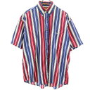古着 NORTHERN EXPLORER 90s オールド ストライプ柄 半袖 ボタンダウンシャツ M レッド 他 メンズ 【中古】(4)