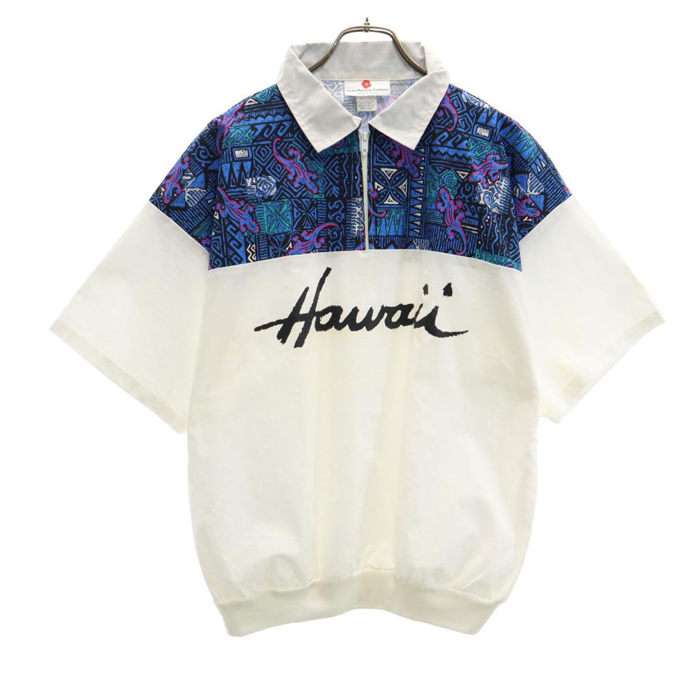 Aloha Hawaiian Fashions 90s ハワイ製 オールド プリント 半袖 ハーフジップ ジャケット ONE ホワイト系 プルオーバー メンズ 【中古】 【240325】
