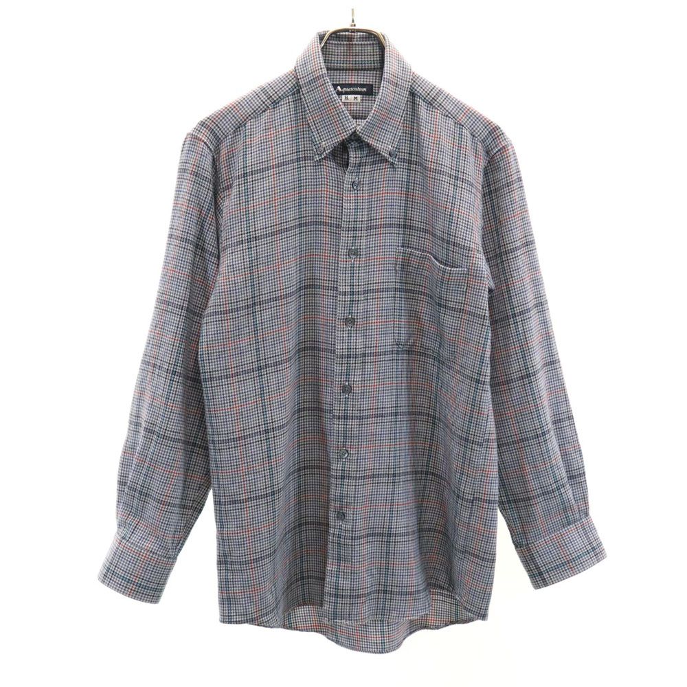 乐天商城 - 古着 Aquascutum アクアスキュータム 日本製 ウール 千鳥柄 長袖 ボタンダウンシャツ グレー系 メンズ 【中古】 【PD】