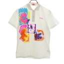 古着 ゴーセン GOSEN 日本製 プリント テニス 半袖 ウェア M ホワイト ポロシャツ 鹿の子地 レディース 【中古】