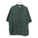 古着 未使用 green label relaxing グリーンレーベルリラクシング 半袖 ノーカラーシャツ S グリーン系 リネンブレンド UNITED ARROWS メンズ 【中古】 【PD】(4)