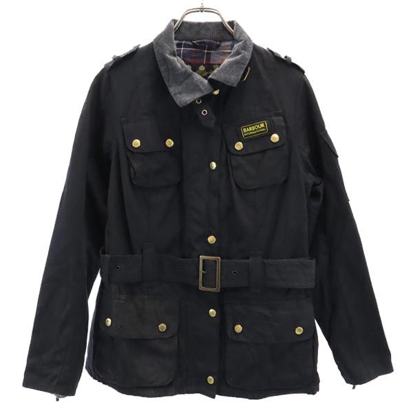 古着 Barbour バブアー ワックス コットンジャケット 10 ブラック ウエストベルト レディース 【中古】