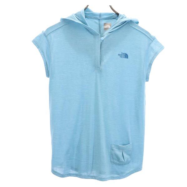 ノースフェイス NTW11281 アウトドア フード ボーダー 半袖 Tシャツ M ブルー系 THE NORTH FACE ロゴ レディース 【中古】 【230628】 メール便可