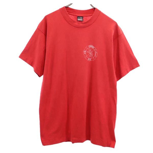 フルーツオブザルーム 90s オールド USA製 バックプリント 半袖 Tシャツ L 赤 FRUIT OF THE LOOM メンズ 【中古】 【230721】 メール便可