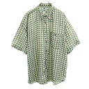 古着 SILKUOMO 90s シルク100% オールド 総柄 半袖 シャツ XL グリーン系 メンズ 【中古】