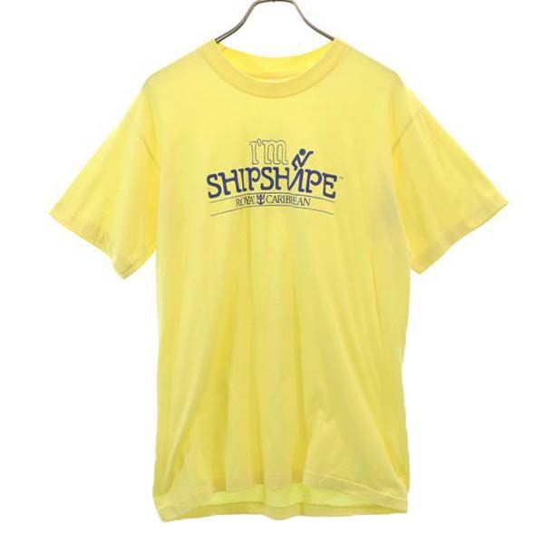 【中古】 70s プリント 半袖 Tシャツ 黄 メンズ 【200423】 メール便可