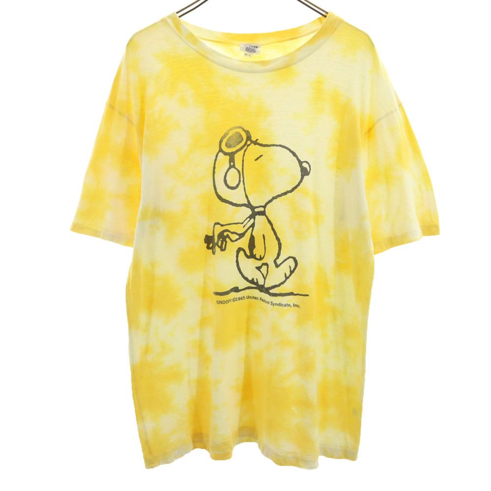 Character - 古着 PEANUTS ピーナッツ 日本製 オールド スヌーピー 半袖 タイダイ染め Tシャツ M-L イエロー系 メンズ 【中古】 【PD】