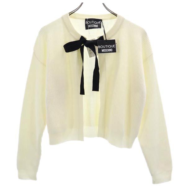 Rakuten - 未使用 ブティックモスキーノ ウール100％ ニットカーディガン 40 ホワイト系 BOUTIQUE MOSCHINO フロントリボン レディース 【中古】 【221210】