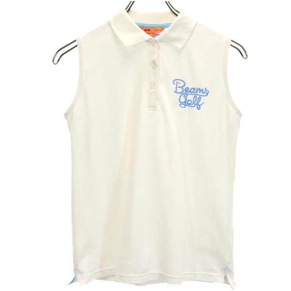 ビームス ゴルフ 日本製 ノースリーブ ポロシャツ M 白 BEAMS GOLF 鹿の子地 レディース 【中古】 【230606】 メール便可 【PD】