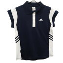 アディダス 刺繍 半袖 ポロシャツ L ブラック×ホワイト adidas スポーツ トレーニング ウォームアップ ロゴ レディース 【中古】 【230623】 メール便可(4)