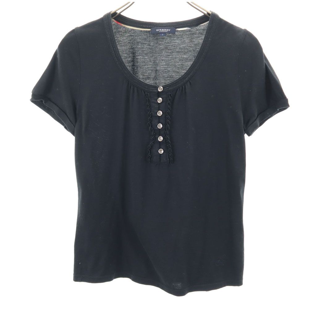 古着 BURBERRY LONDON バーバリーロンドン 三陽商会 日本製 半袖 ヘンリーネック カットソー 2 ブラック系 レディース 【中古】 【PD】
