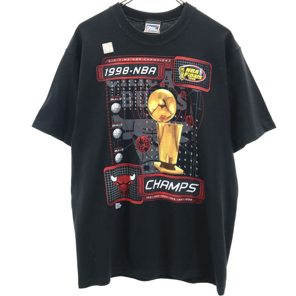 プロプレイヤー 90s USA製 オールド シカゴブルス NBA プリント 半袖 Tシャツ M ブラック系 PRO PLAYER メンズ   