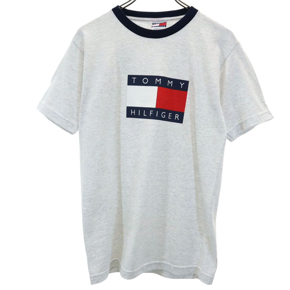 トミーヒルフィガー 90s USA製 オールド プリント 半袖 Tシャツ S グレー系 TOMMY HILFIGER メンズ 【中古】 【240401】 メール便可