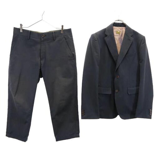 古着 Sasquatchfabrix. サスクワッチファブリックス リネンブレンド クロップド丈 スーツ 上下 セットアップ 上M/下L ネイビー メンズ 【中古】 古着 Sasquatchfabrix. サスクワッチファブリックス リネンブレンド クロップド丈 スーツ 上下 セットアップ 上M/下L ネイビー メンズ 【中古】