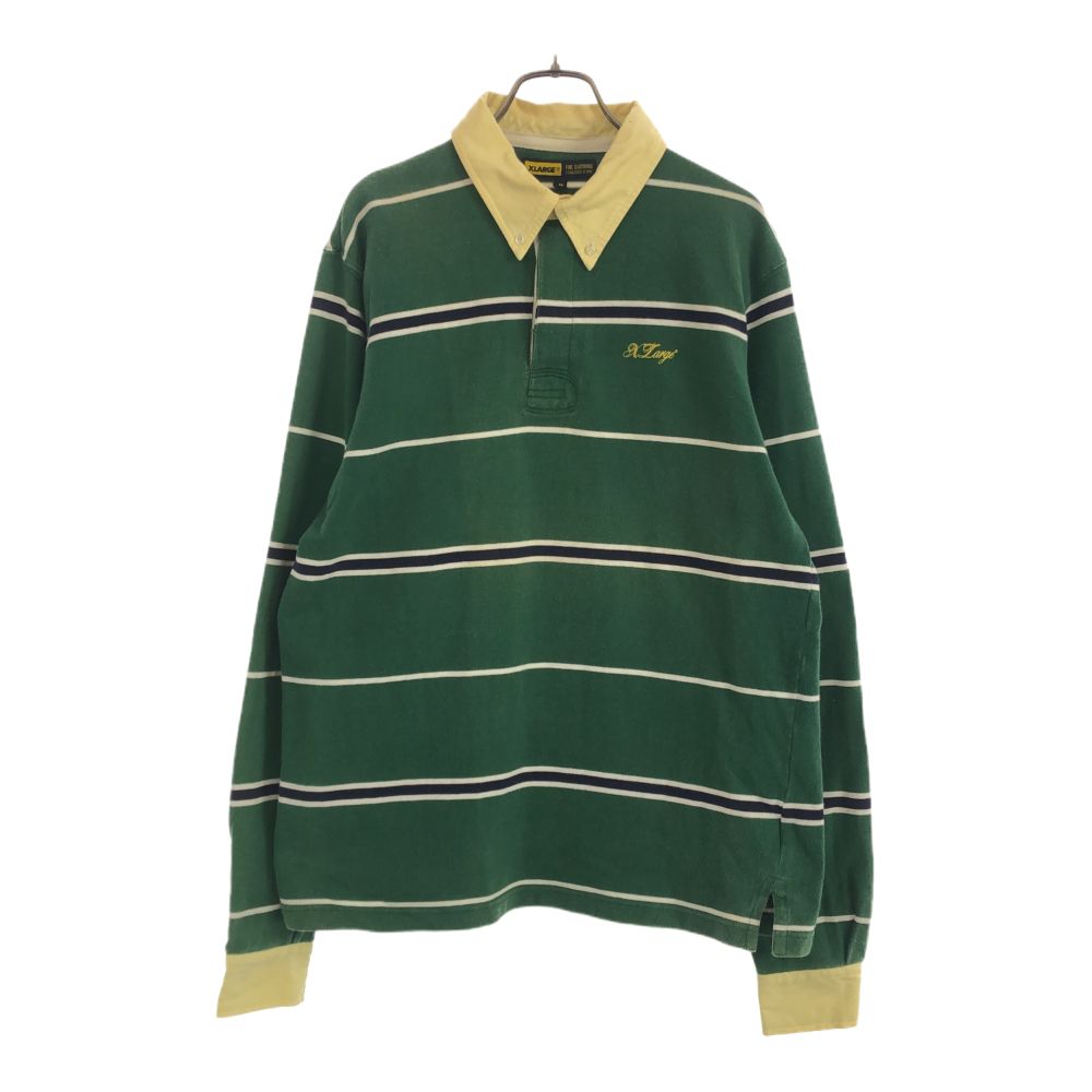 樂天商城 - 古着 XLARGE エクストララージ ボーダー 長袖 ボタンダウン ポロシャツ M グリーン系 メンズ 【中古】 【PD】