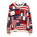 トミーヒルフィガー 90s フラッグタグ 総柄 ニット L 赤×白×紺 TOMMY HILFIGER 長袖 セーター レディース 【中古】 【231020】 【PD】