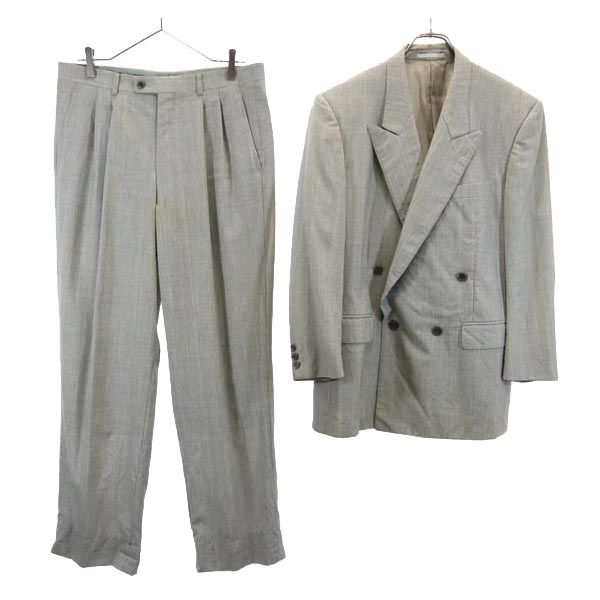 古着 ランバン LANVIN ウール チェック柄 スーツ 上下 セットアップ R48-45 グレー ダブルボタン ジャケット ロングパンツ メンズ 【中古】