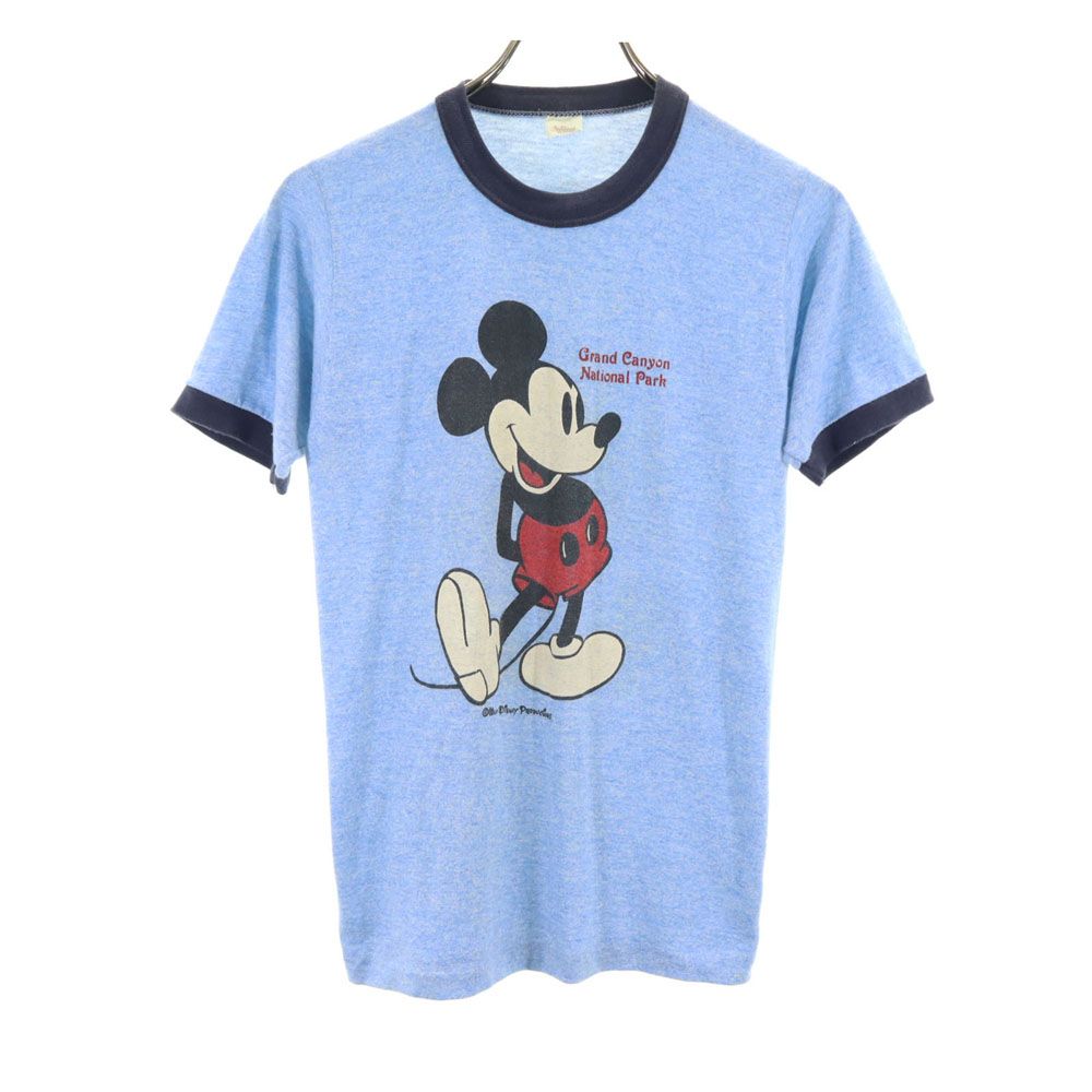 シェリー 90s USA製 オールド ミッキーマウス 半袖 リンガー Tシャツ S ブルー系 Sherry ディズニー Disney メンズ 【中古】 【240405】 メール便可