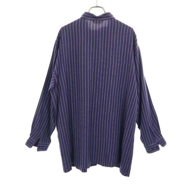 ピアスポーツ バンドカラー ストライプ 長袖 シャツ 4 ネイビー PIA SPORTS ウール ミックス メンズ 【R220915】 メール便可 【中古】