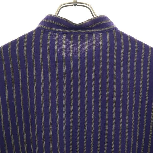 ピアスポーツ バンドカラー ストライプ 長袖 シャツ 4 ネイビー PIA SPORTS ウール ミックス メンズ 【R220915】 メール便可 【中古】