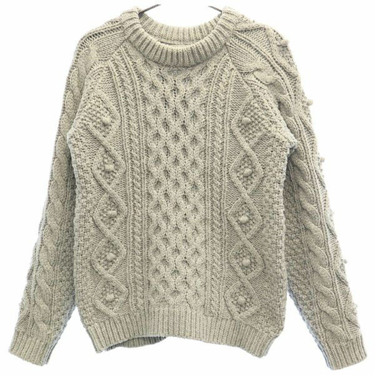 古着 JEANASiS ジーナシス 長袖 ケーブル ニット F グレー セーター クルーネック レディース 【中古】
