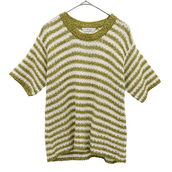 古着 apricot アプリコット イタリア製 半袖 ニット S イエロー×ホワイト セーター メンズ 【中古】