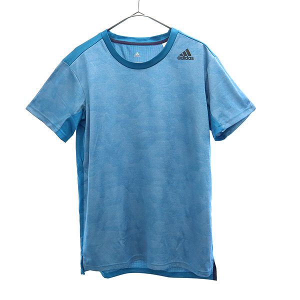 古着 adidas アディダス 切替 トレーニング 半袖 Tシャツ M ブルー スポーツ クルーネック ウォームアップ レディース 【中古】